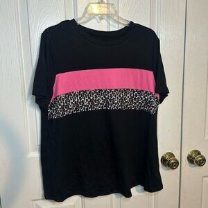 SHEIN LUNE Plus Size Women's Leopard Print‎ Patchwork Short Sleeve T-Shirt OXL